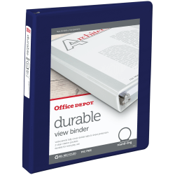 Office Depot® Brand Durable View 3-Ring Binder, 1" Round Rings, Blue