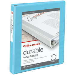 Office Depot® Brand 3-Ring Durable View Binder, 1" Round Rings, Jeweler Blue