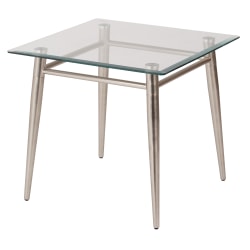 Ave Six Brooklyn Glass-Top Table With Metal Frame, Square End Table, Clear/Brushed Nickel