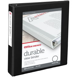 Office Depot® Brand Durable View 3-Ring Binder, 1 1/2" Round Rings, Black