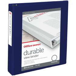 Office Depot® Brand Durable View 3-Ring Binder, 1 1/2" Round Rings, Blue