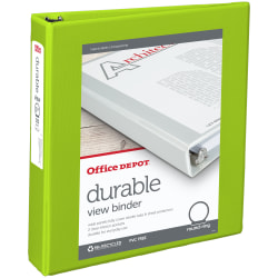 Office Depot® Brand Durable View 3-Ring Binder, 1 1/2" Round Rings, Green