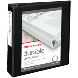 Office Depot® Brand Durable View 3-Ring Binder, 2" Round Rings, Black