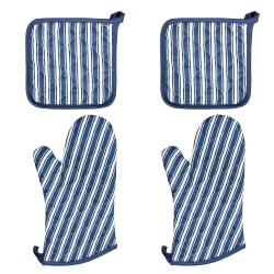 Better Houseware Striped Oven Mitt and Pot Holder Kit, Blue