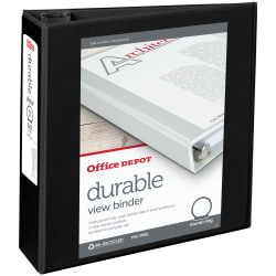 Office Depot® Brand Durable View 3-Ring Binder, 3" Round Rings, Black