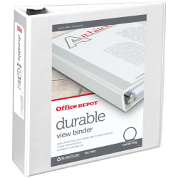 Office Depot® Brand Durable View 3-Ring Binder, 3" Round Rings, White