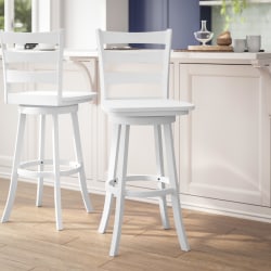 Flash Furniture Liesel Commercial Grade Wooden Classic Ladderback Swivel Bar Height Barstool with Solid Wood Seat, White Wash