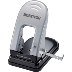 Bostitch EZ Squeeze 40 Two-Hole Punch - 2 Punch Head(s) - 40 Sheet Capacity - 9/32" Punch Size - 6.5" x 2.8" - Black, Silver
