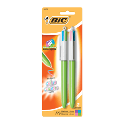 BIC® 4-Color™ Fashion Ball Pens, Medium Point, Assorted Ink Colors, Pack Of 2 Pens