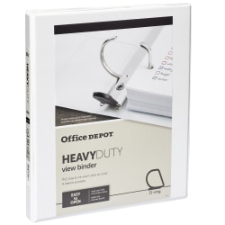 Office Depot® Brand Heavy-Duty View 3-Ring Binder, 1/2" D-Rings, White