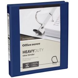 Office Depot® Heavy-Duty View 3-Ring Binder, 1" D-Rings, 49% Recycled, Navy