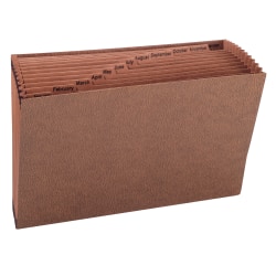 Smead® TUFF® Expanding File With Open Top, 12 Pockets, Monthly, 15" x 10", Legal Size, 30% Recycled, Brown