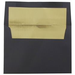 JAM Paper® Foil-Lined Booklet Invitation Envelopes, A6, Gummed Seal, 30% Recycled, Black/Gold, Pack Of 25