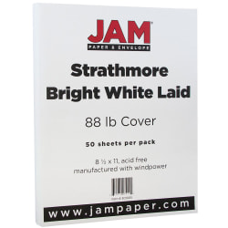 JAM Paper® Card Stock, Strathmore Bright White Linen, Letter (8.5" x 11"), 88 Lb, Pack Of 50