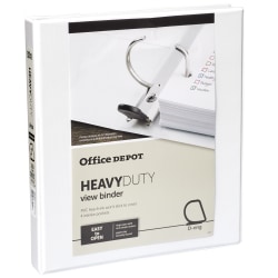 Office Depot® Brand Heavy-Duty View 3-Ring Binder, 1" D-Rings, 49% Recycled, White