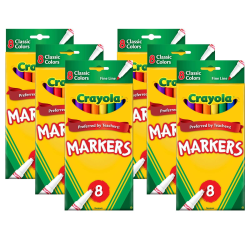 Crayola Original Formula Markers, Fine Tip, Classic Colors, 8 Per Box, Set Of 6 Boxes