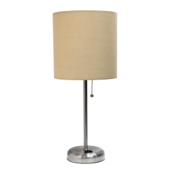 Creekwood Home Oslo Power Outlet Metal Table Lamp, 19-1/2"H, Tan Shade/Brushed Steel Base