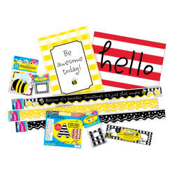 Barker Creek Classroom Décor Set, Be Awesome Buffalo Plaid And Wide Stripes, Pre-K To College