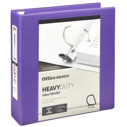 Office Depot® Heavy-Duty View 3-Ring Binder, 2" D-Rings, Purple