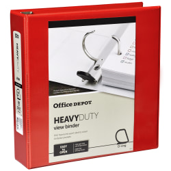 Office Depot® Brand Heavy-Duty View 3-Ring Binder, 2" D-Rings, 49% Recycled, Red