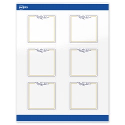 Avery® Print-To-The-Edge Labels With Sure Feed® Technology, S00-DNJ-PRWGP10, Square, 3" x 3", Glossy White, Preprinted Gold & Navy Border with Florals Design, Pack Of 60