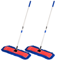 Alpine Microfiber Floor Dust/Dry Mop Sets, 24", Silver/Blue, Pack Of 2 Mop Sets