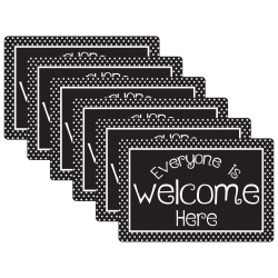 Ashley Smart Poly Computer Mouse Pad, 8" x 10", Everyone is Welcome Here Black/White Dots, Pack Of 6 Mouse Pads