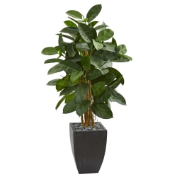 Nearly Natural 56" Artificial Rubber Tree With Planter, Green/Black