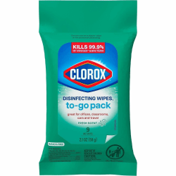 Clorox Bleach-Free Disinfecting Wipes, To-Go Pack, Fresh Scent, 2-13/16" x 6-9/16", White, Pack Of 9 Wipes