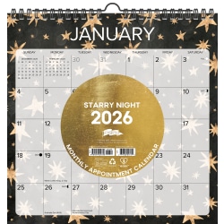 2026-2027 Willow Creek Press Monthly Spiral Wall Calendar, 12" x 12", Starry Night, July 2026 To June 2027, 54758