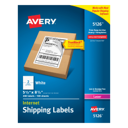 Avery® TrueBlock® White Laser Shipping Labels, Internet, 5126, 5 1/2" x 8 1/2", Pack Of 200