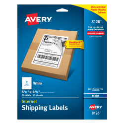 Avery® TrueBlock® Permanent Inkjet Shipping Labels, Internet, 8126, 5 1/2" x 8 1/2", White, Pack Of 50
