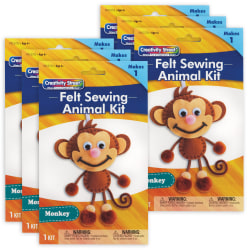Creativity Street Felt Sewing Animal Kits, 10-1/2" x 6-1/2" x 1", Monkey, Set Of 6 Kits