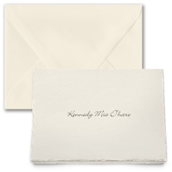 Custom Premium Stationery Folded Note Cards, 5-1/2" x 4-1/4", Simply Feather Deckle, Ecru-Ivory, Box Of 25 Cards