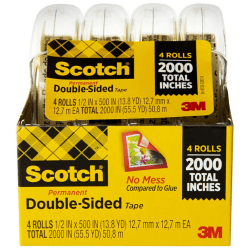 Scotch Double Sided Tape with Dispenser, Photo Safe, 1/2 in x 400 in, 4 Tape Rolls, Clear, Home Office and School Supplies