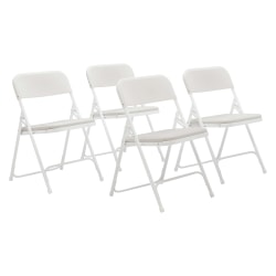 National Public Seating Lightweight Plastic Folding Chairs, White, Set Of 4 Chairs
