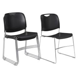 National Public Seating Hi-Tech Plastic Seat, Stacking Chair, 17 1/2" Seat Width, Black Seat/Chrome Frame, Quantity: 4