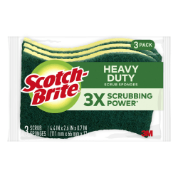 Scotch-Brite™ HD-3 Heavy-Duty Scrub Sponges, Green/Yellow, Pack Of 3