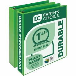Samsill Earth's Choice Plant-based View Binders - 1 1/2" Binder Capacity - Letter - 8 1/2" x 11" Sheet Size - 3 x Round Ring Fastener(s) - Chipboard, Polypropylene, Plastic - Lime - Recycled