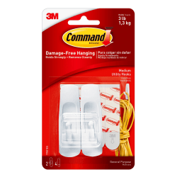 Command Medium Utility Hooks, 2 Command Hooks, 4 Command Strips, Damage Free Organizing of Dorm Rooms, White