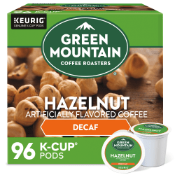 Green Mountain Coffee Roasters Hazelnut Decaf Coffee Keurig Single-Serve K-Cup Pods, Light Roast, 24 Pods Per Pack, Case Of 4 Packs