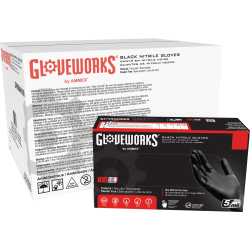 Gloveworks Nitrile Industrial Powder-Free Disposable Gloves, Extra Large, Black, Box Of 100 Gloves