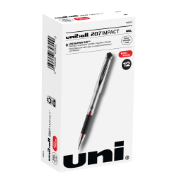 uni-ball® 207™ Impact™ Gel Pens, Bold Point, 1.0 mm, Red Gray Barrel, Red Ink, Pack Of 12