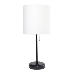 Creekwood Home Oslo Power Outlet Metal Table Lamp, 19-1/2"H, White Shade/Black Base