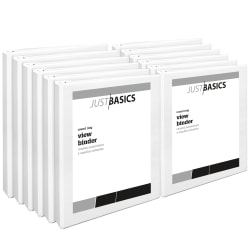 Just Basics® View 3-Ring Binder, 1" Round Rings, White, Pack Of 12