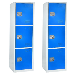 Alpine Large 3-Tier Steel Lockers, 72"H x 12"W x 12"D, Blue, Pack Of 2 Lockers