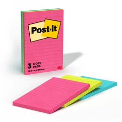 Post-it Notes, 4 in x 6 in, 3 Pads, 100 Sheets/Pad, Clean Removal, Poptimistic Collection, Lined