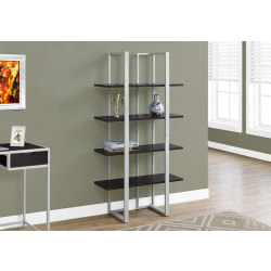 Monarch Specialties 60"H 4-Shelf Metal Bookcase, Cappuccino/Silver