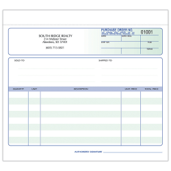 Custom Carbonless Business Forms, Pre-Formatted, Purchase Order Forms, Ruled, 8 1/2" x 7", 2-Part, Box Of 250