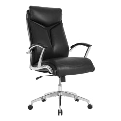 Realspace® Modern Comfort Verismo Bonded Leather High-Back Executive Chair, Black/Chrome, BIFMA Compliant